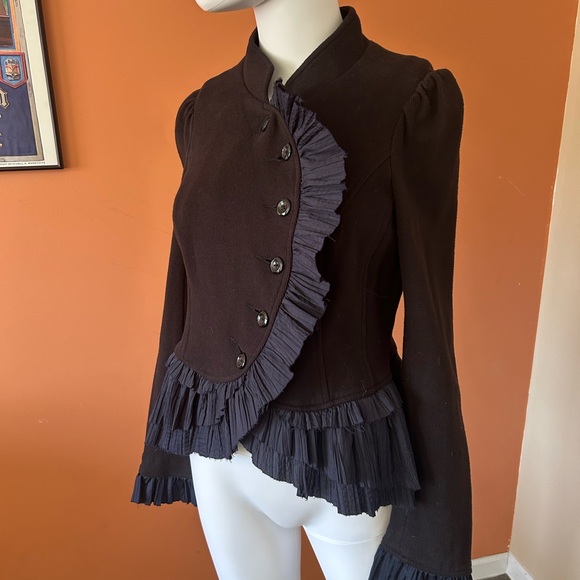 NWT FREE PEOPLE military style black women’s ruffled blazer - Picture 5 of 11